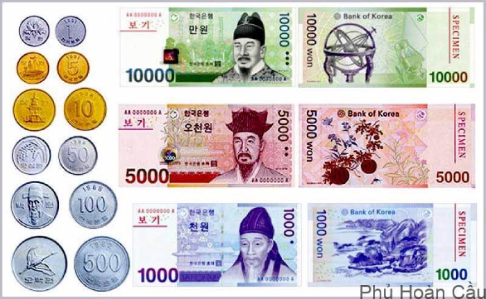 Các mệnh giá tiền Won Hàn Quốc hiện nay