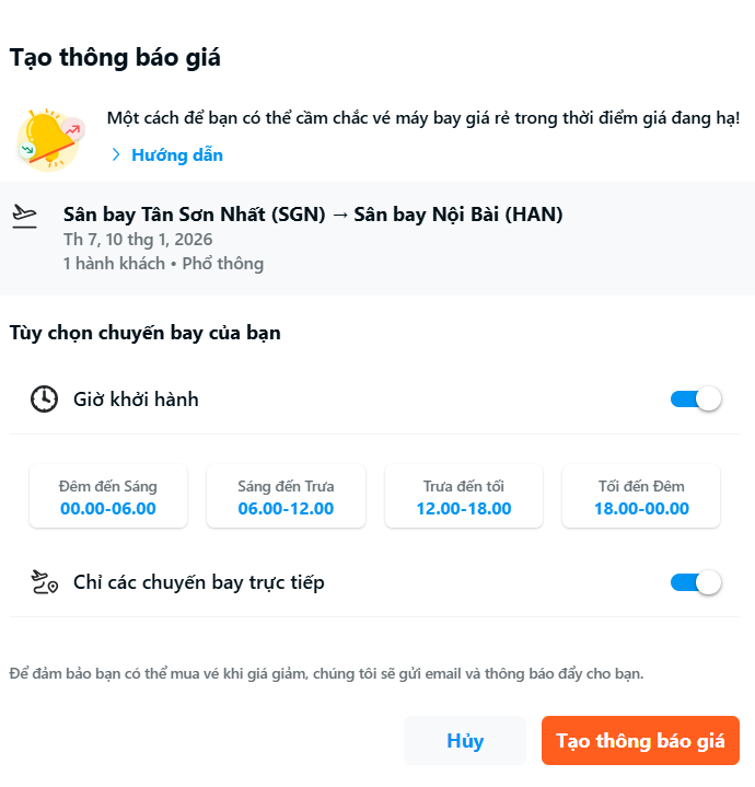 Theo dõi giá vé Vietnam Airlines thường xuyên