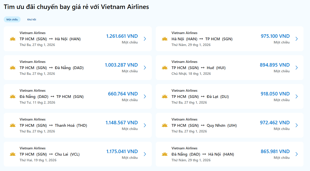 Tìm chuyến bay giá rẻ của Vietnam Airlines